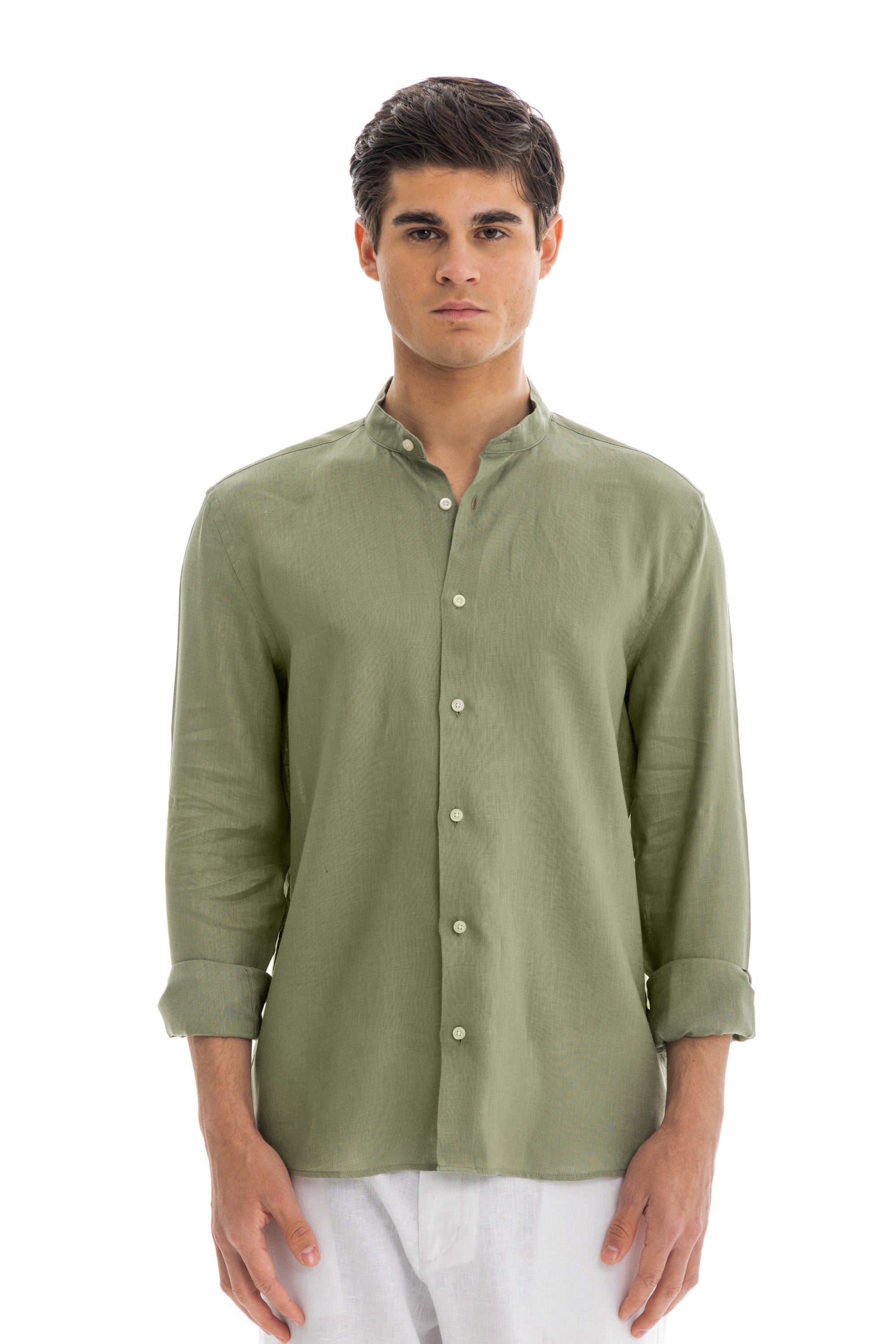 Pistachio Semi Colar Linen Shirt