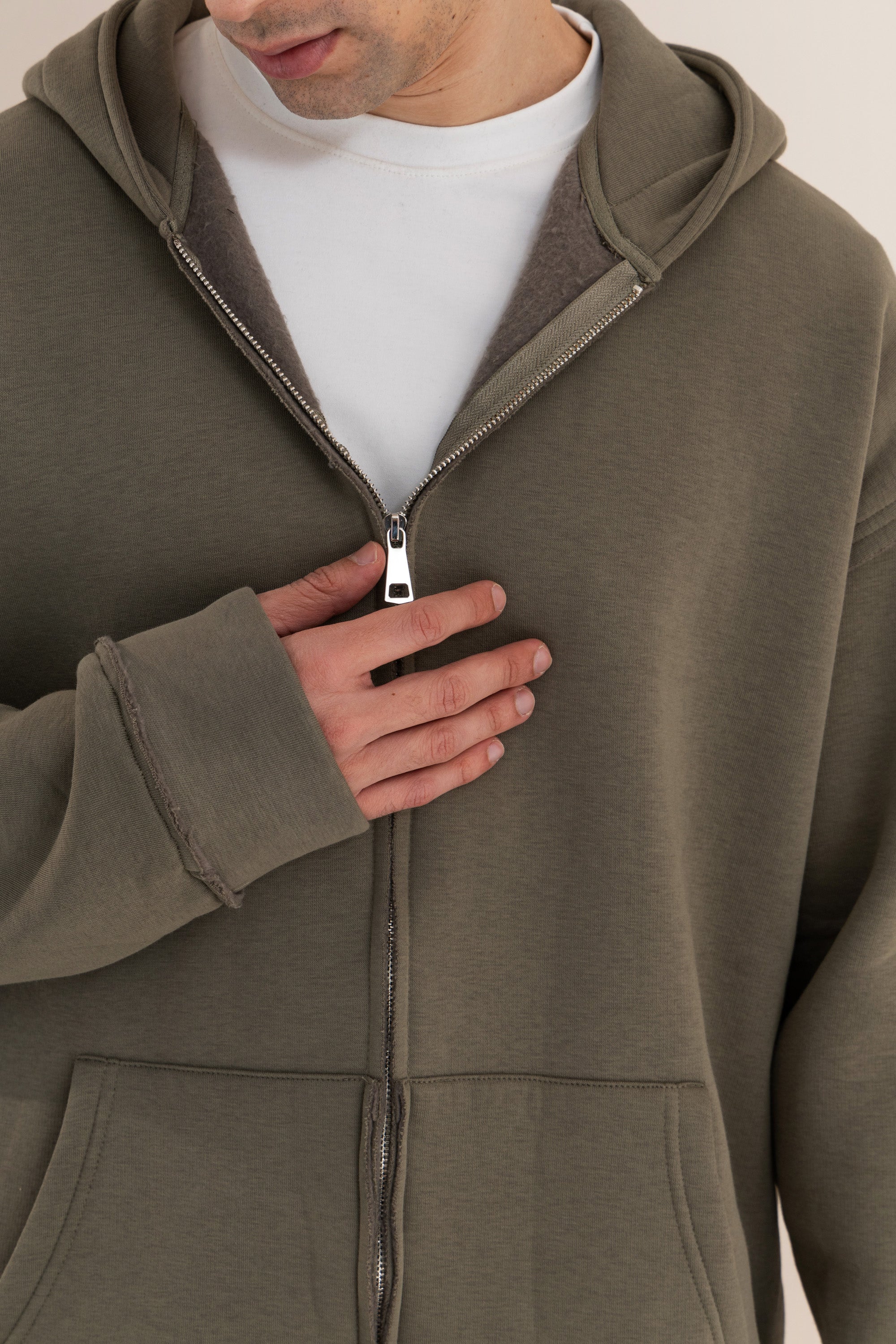 Olive Zip Up Distressed Hoodie Olive Zip Up Distressed Hoodie