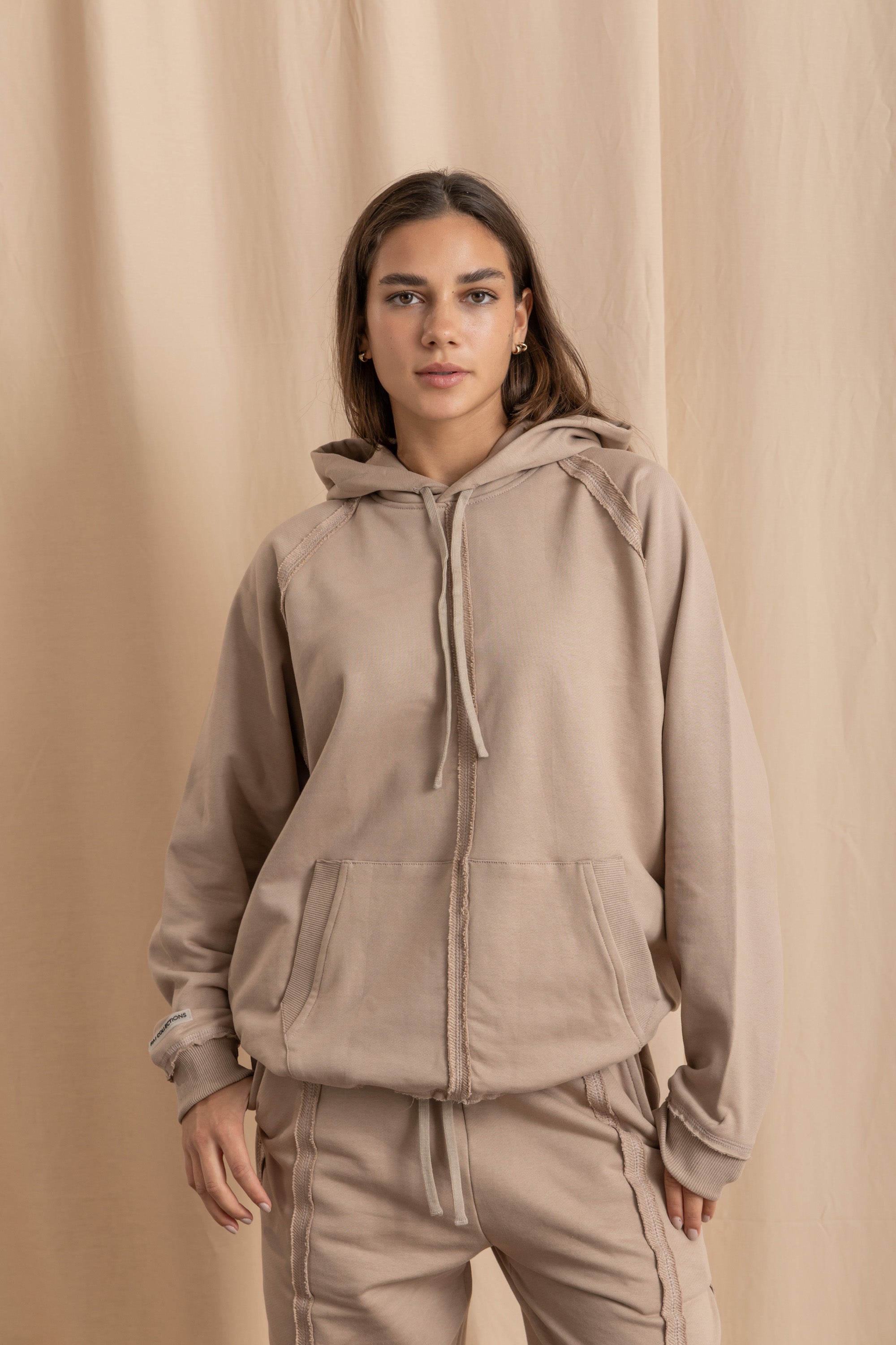 Unisex Beige Distressed Hoodie