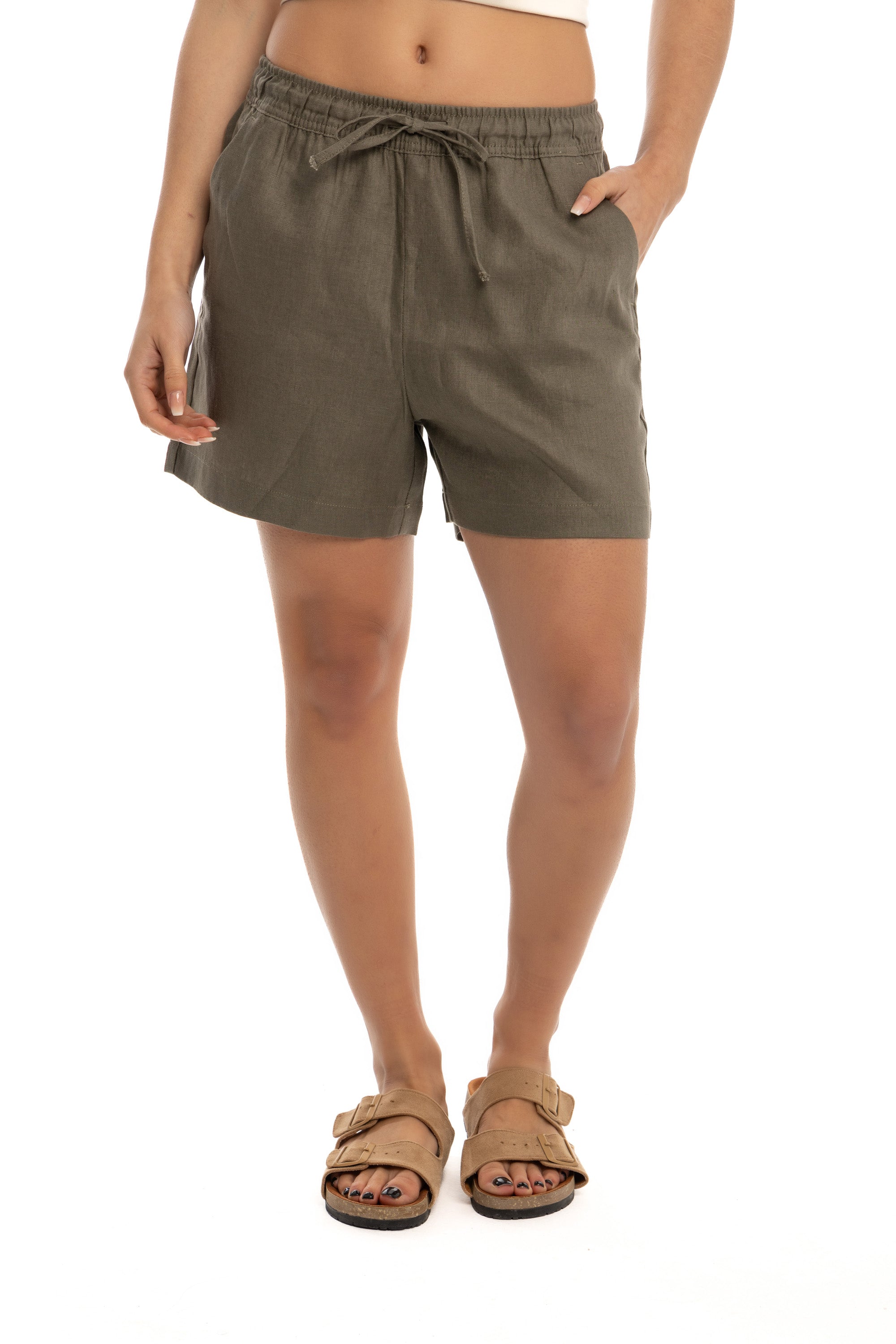 Women's Olive Linen Shorts