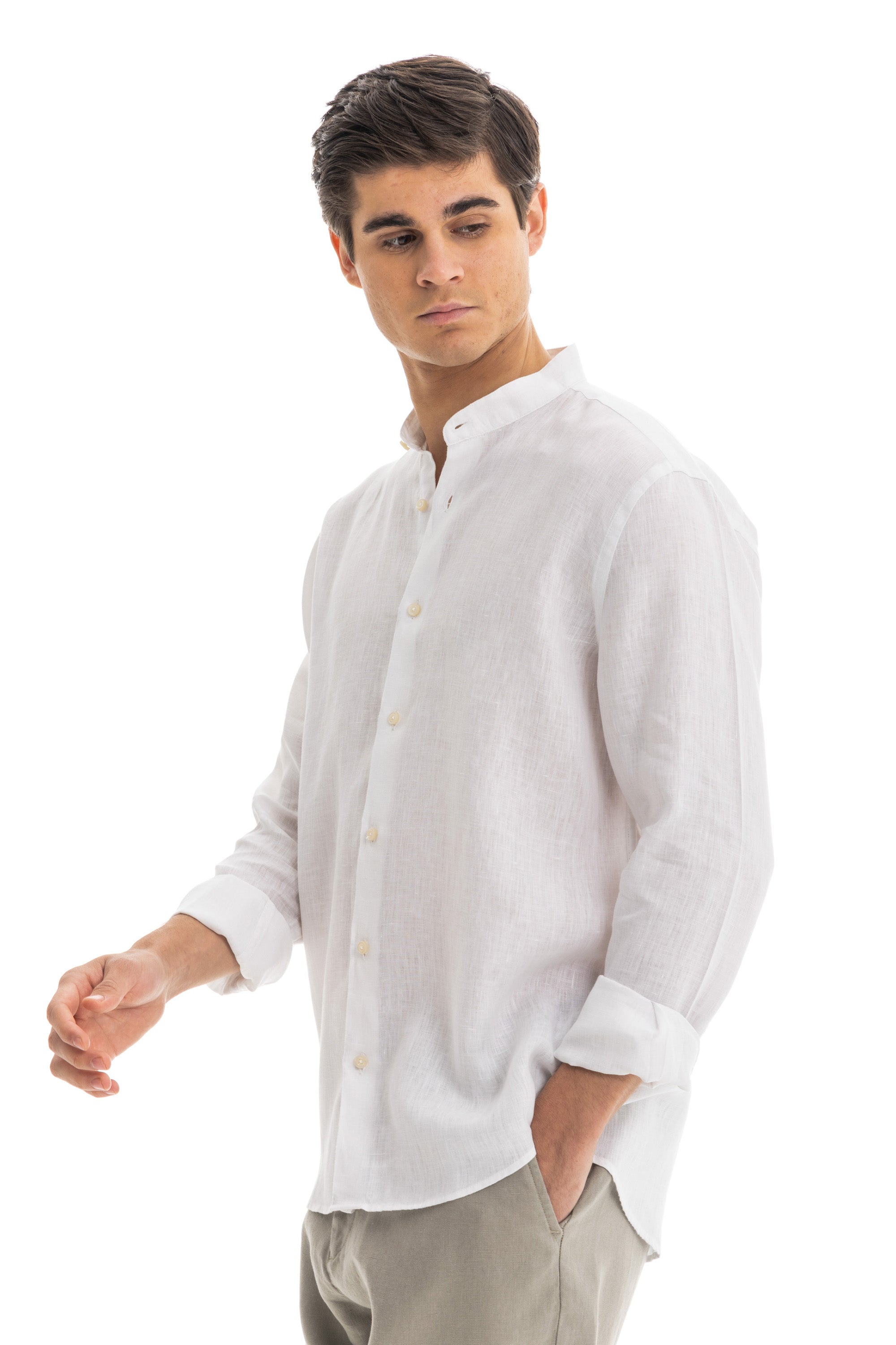 White Semi Collar Linen Shirt White Semi Collar Linen Shirt