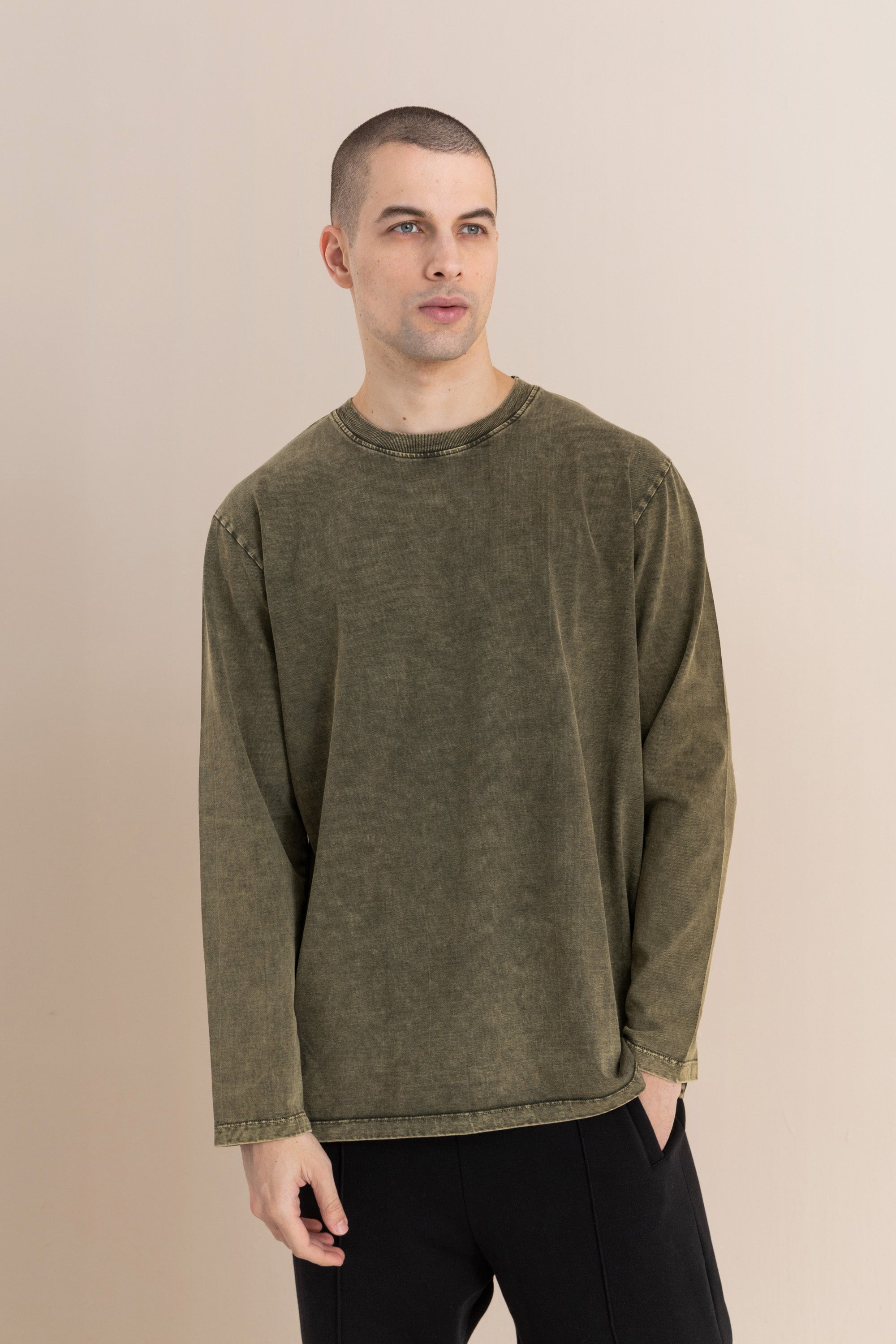 Olive Acid Wash Long Sleeve T-Shirt Olive Acid Wash Long Sleeve T-Shirt
