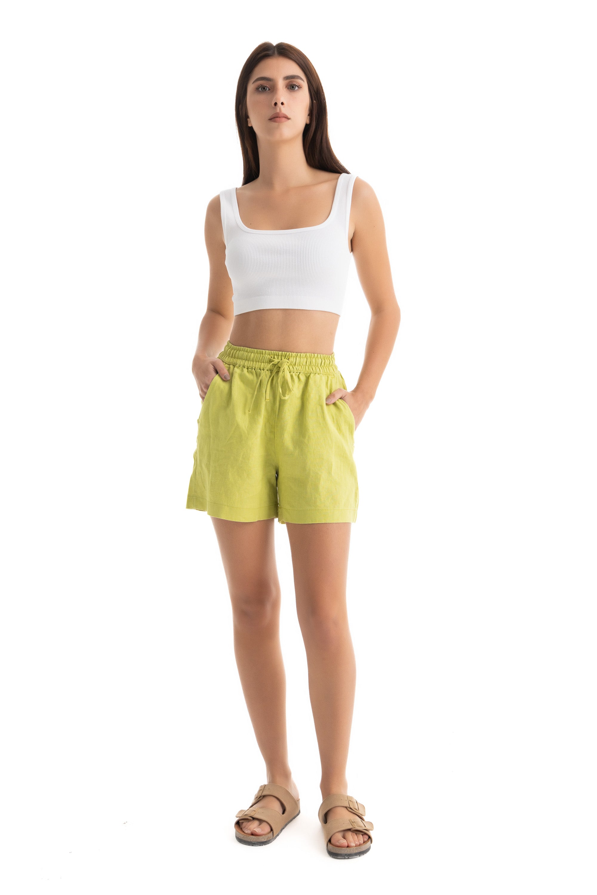 Womens Lime Linen Shorts Womens Lime Linen Shorts