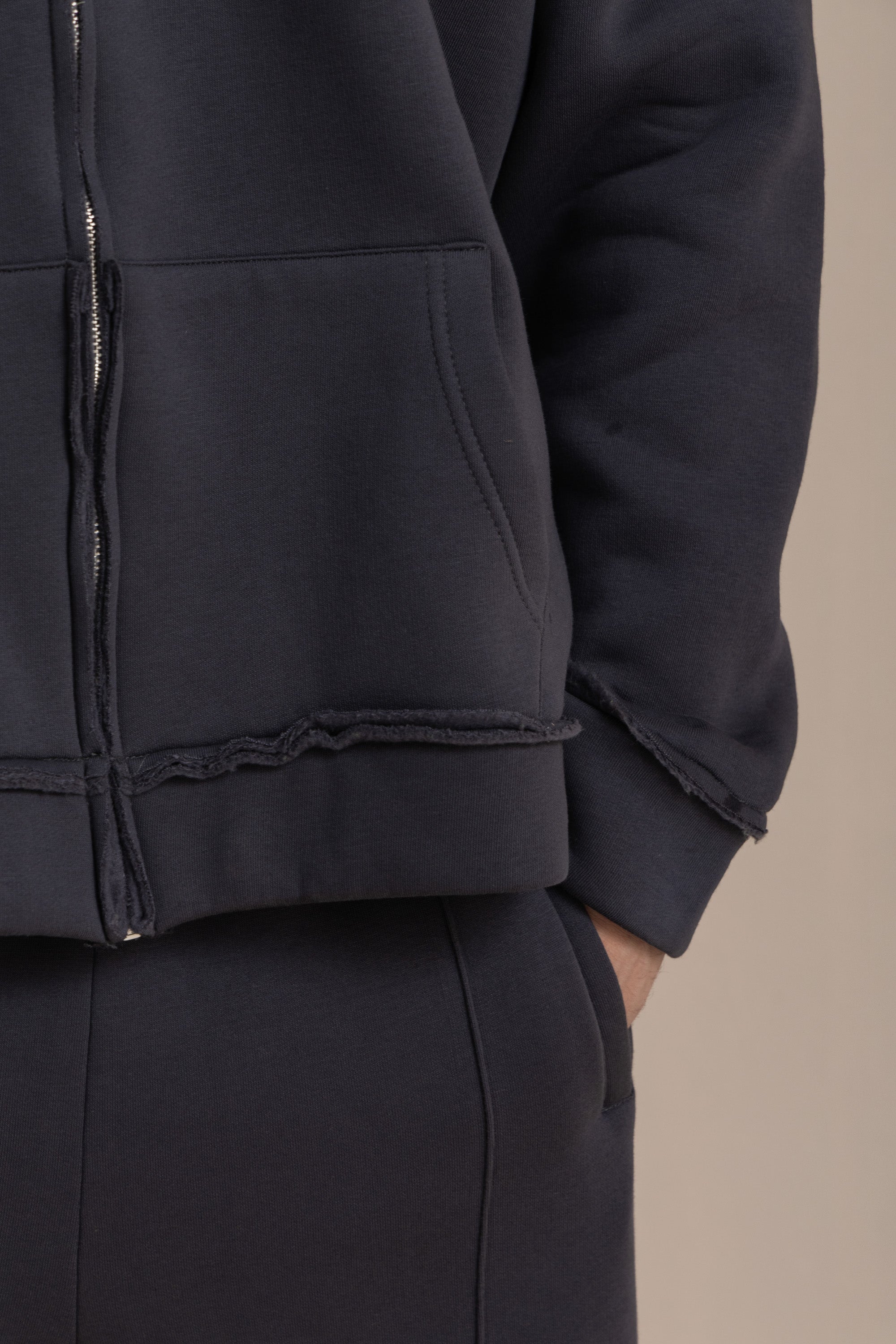Charcoal Zip Up Distressed Hoodie Charcoal Zip Up Distressed Hoodie