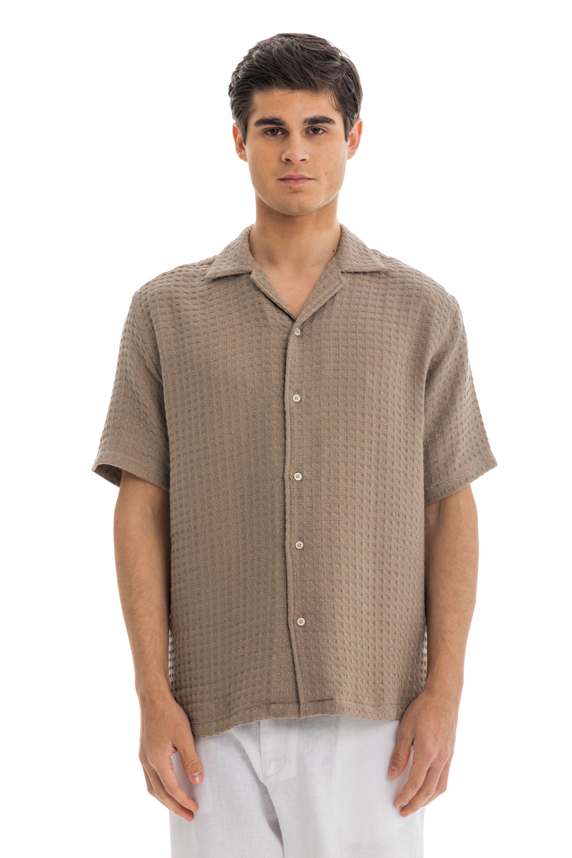 Khaki Honey-Comb Cuban Shirt