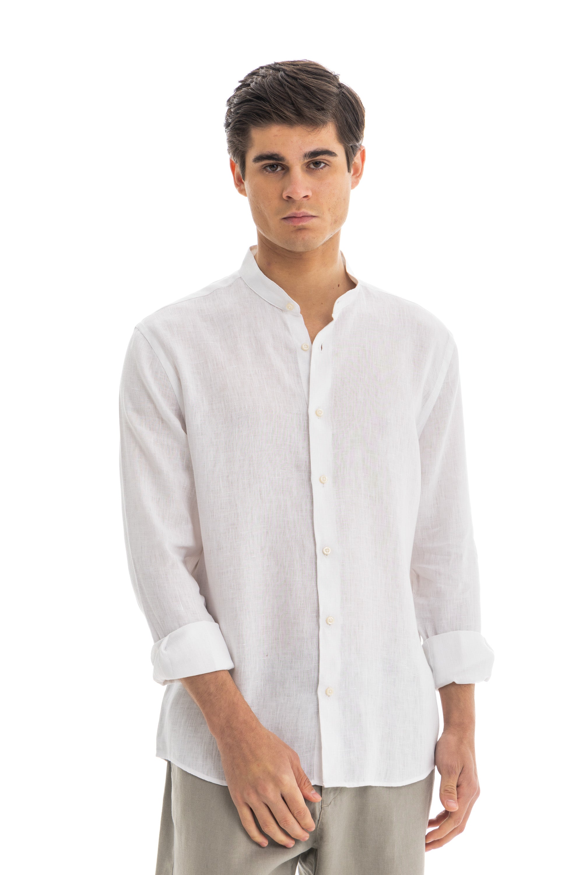 White Semi Collar Linen Shirt