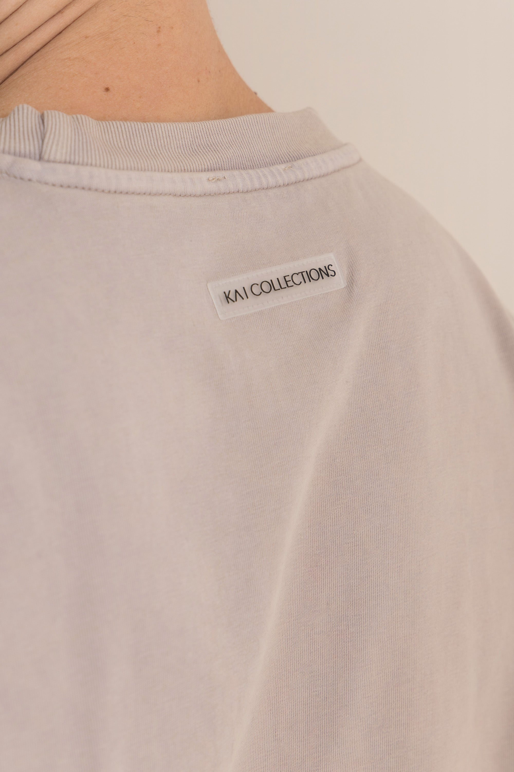 Beige Acid Wash Long Sleeve T-Shirt