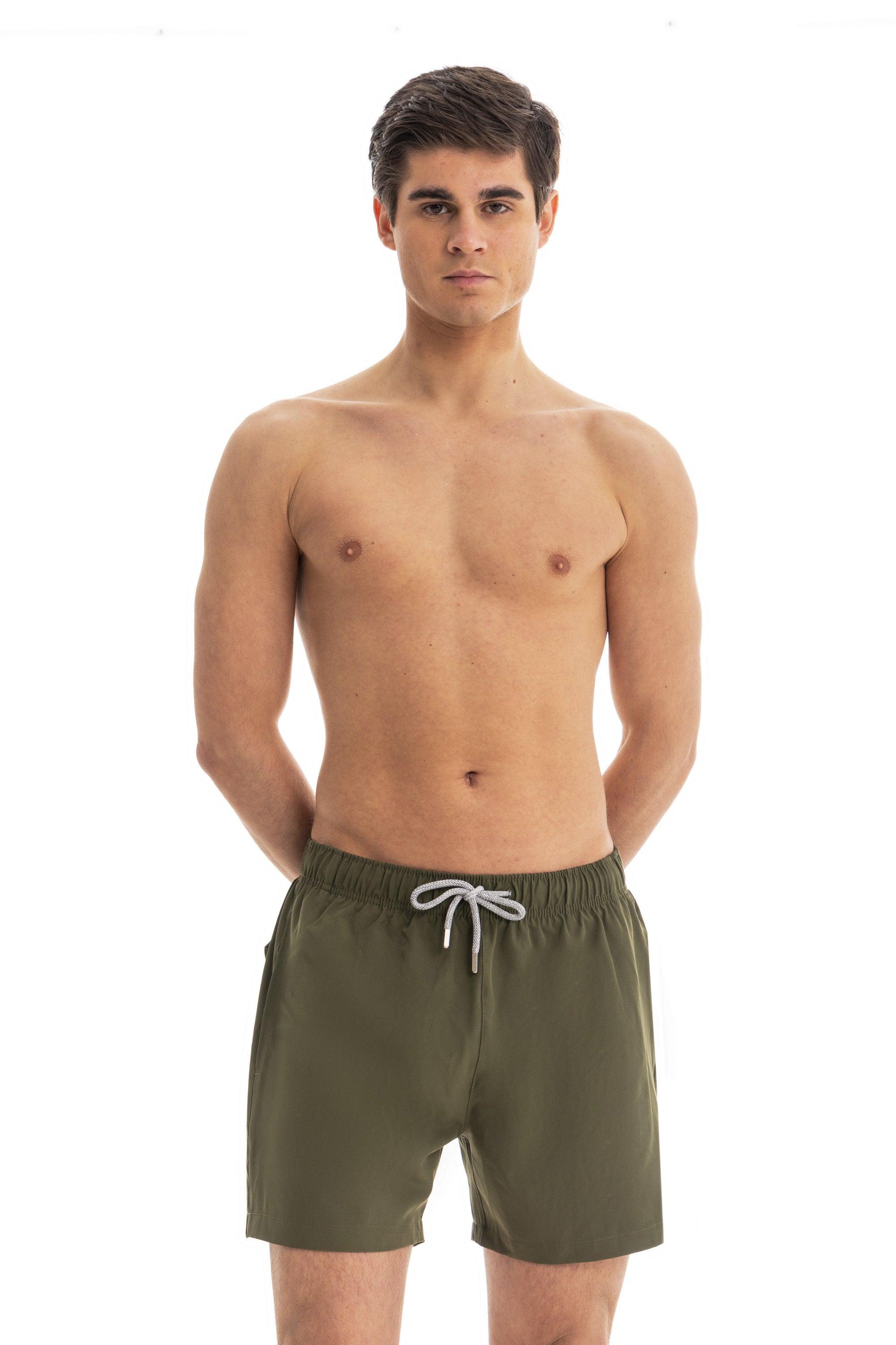 Solid Olive Swim Shorts (4 Way Stretch) Solid Olive Swim Shorts (4 Way Stretch)
