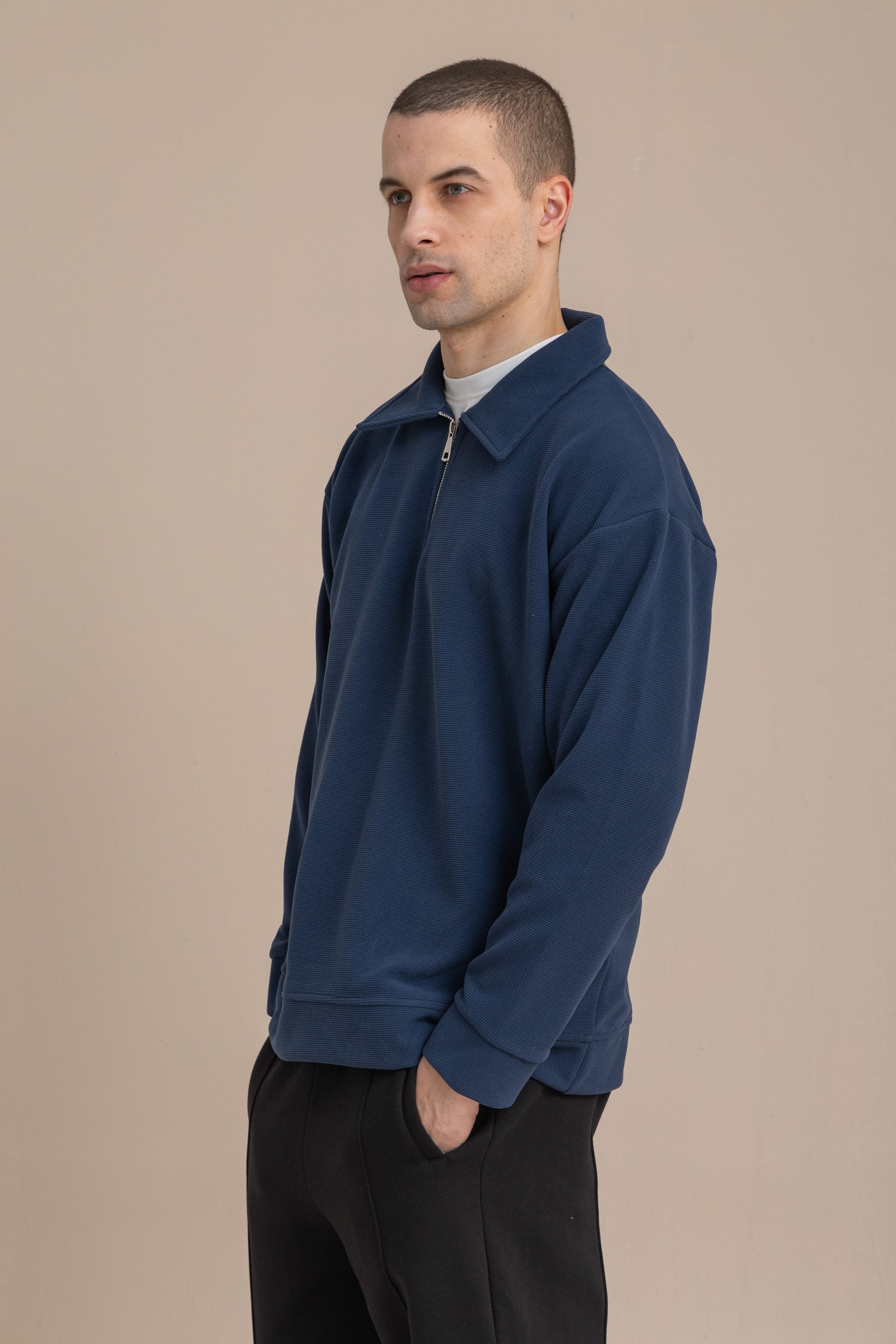 Navy Textured Quarter Zipper Navy Textured Quarter Zipper