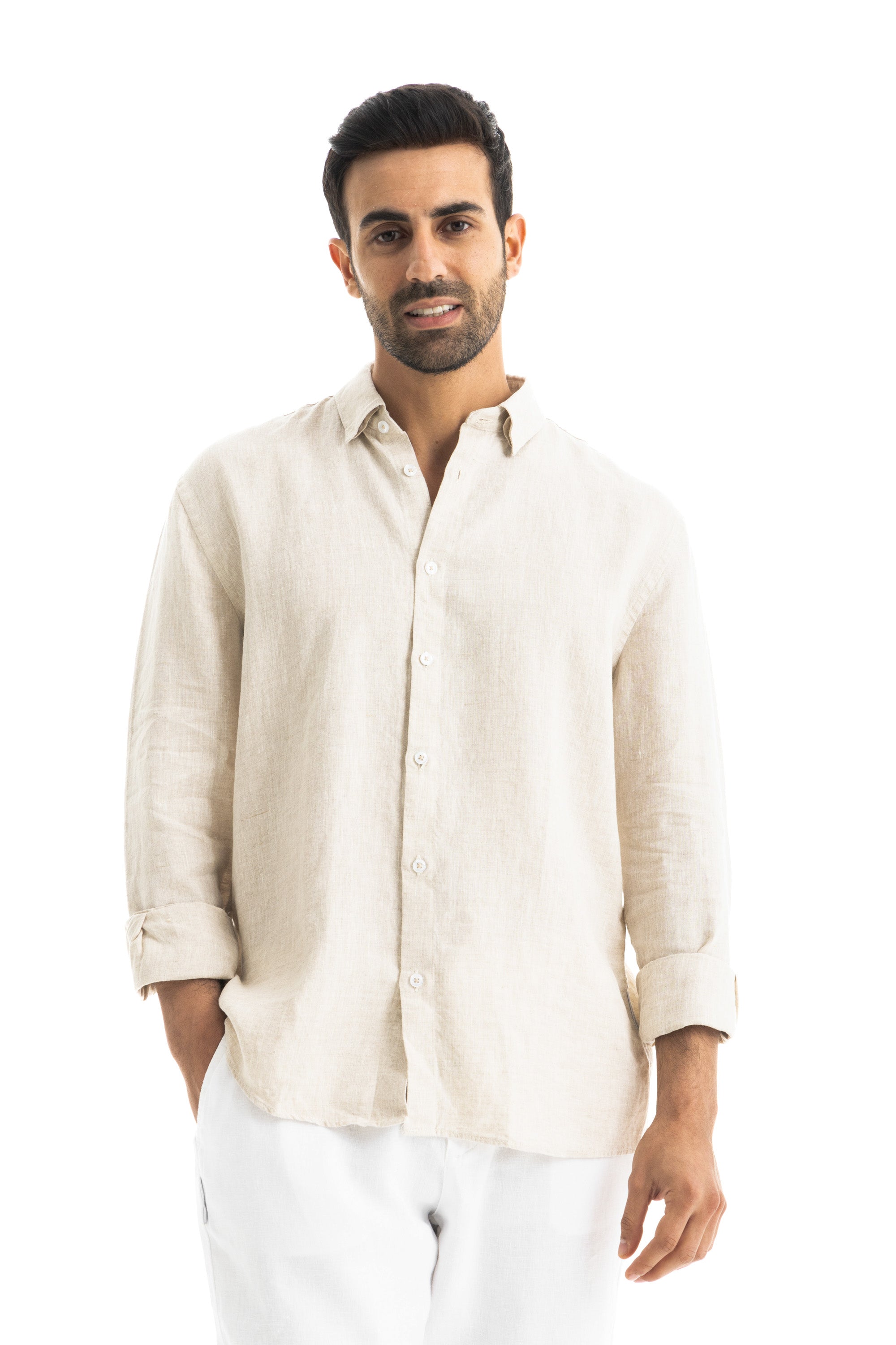 Men's Beige Linen Shirt
