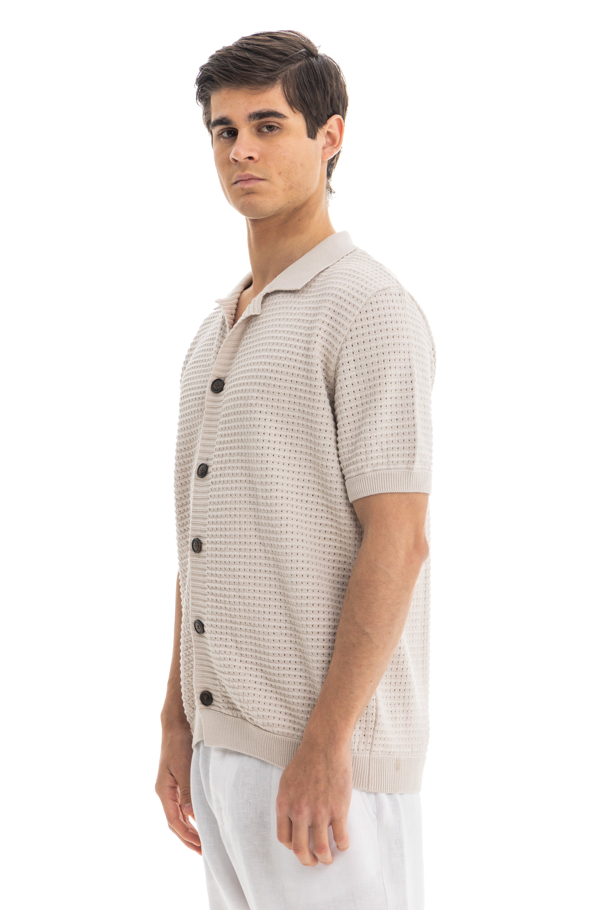 Beige Short Sleeve Knitted Shirt
