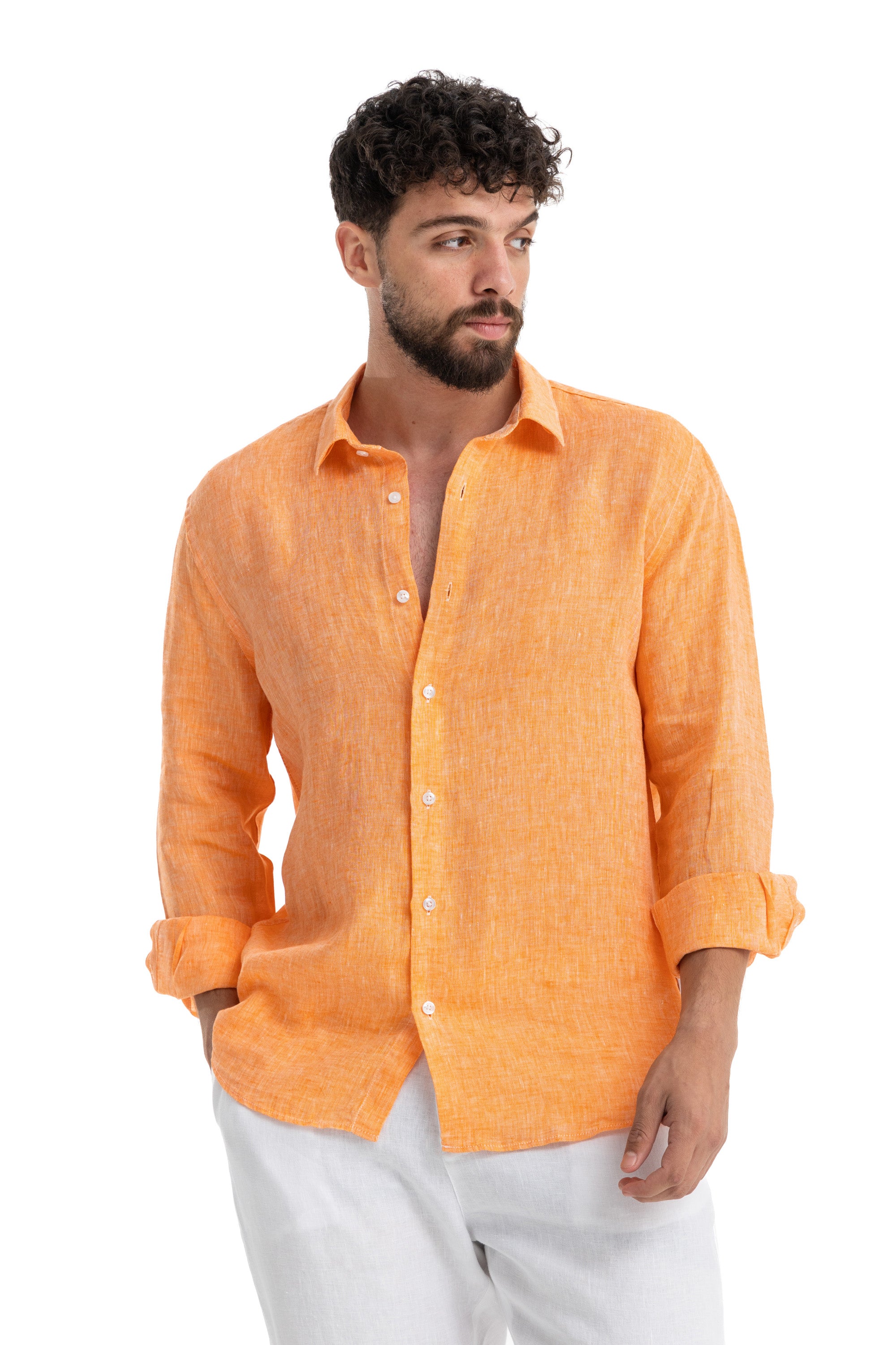 Men's Orange Linen Shirt