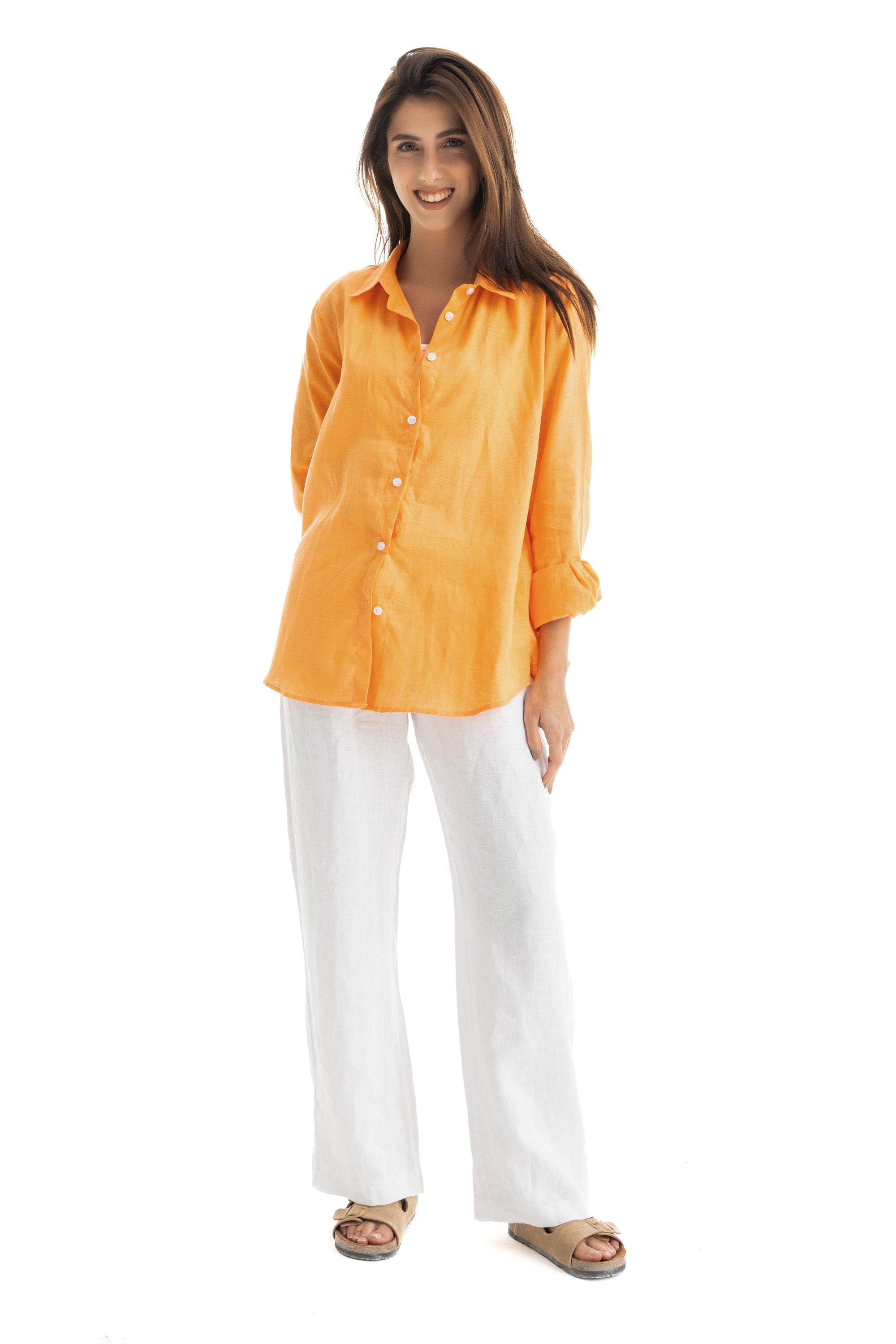 Womens Orange Linen Shirt Womens Orange Linen Shirt