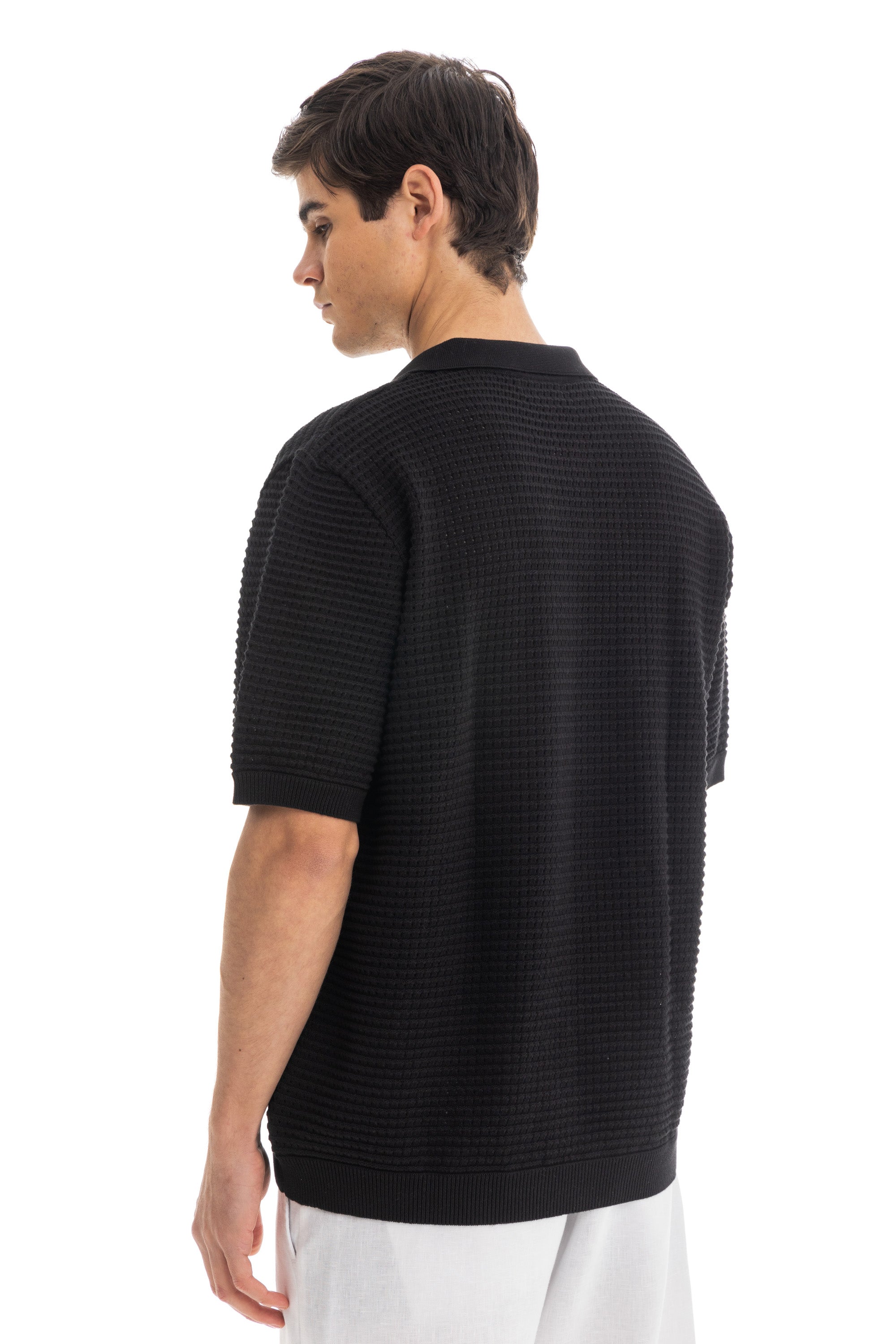 Black Short Sleeve Knitted Shirt