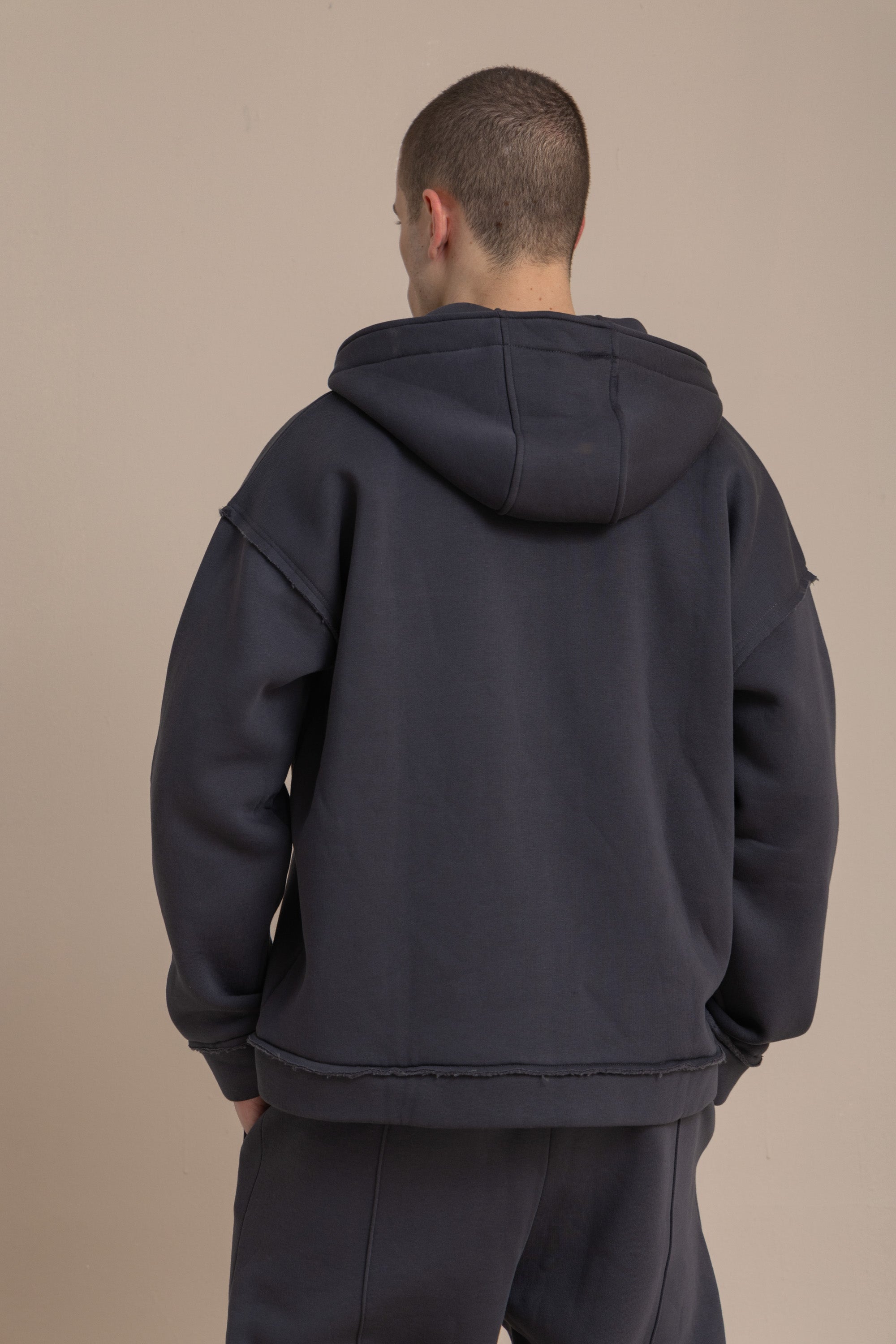 Charcoal Zip Up Distressed Hoodie Charcoal Zip Up Distressed Hoodie
