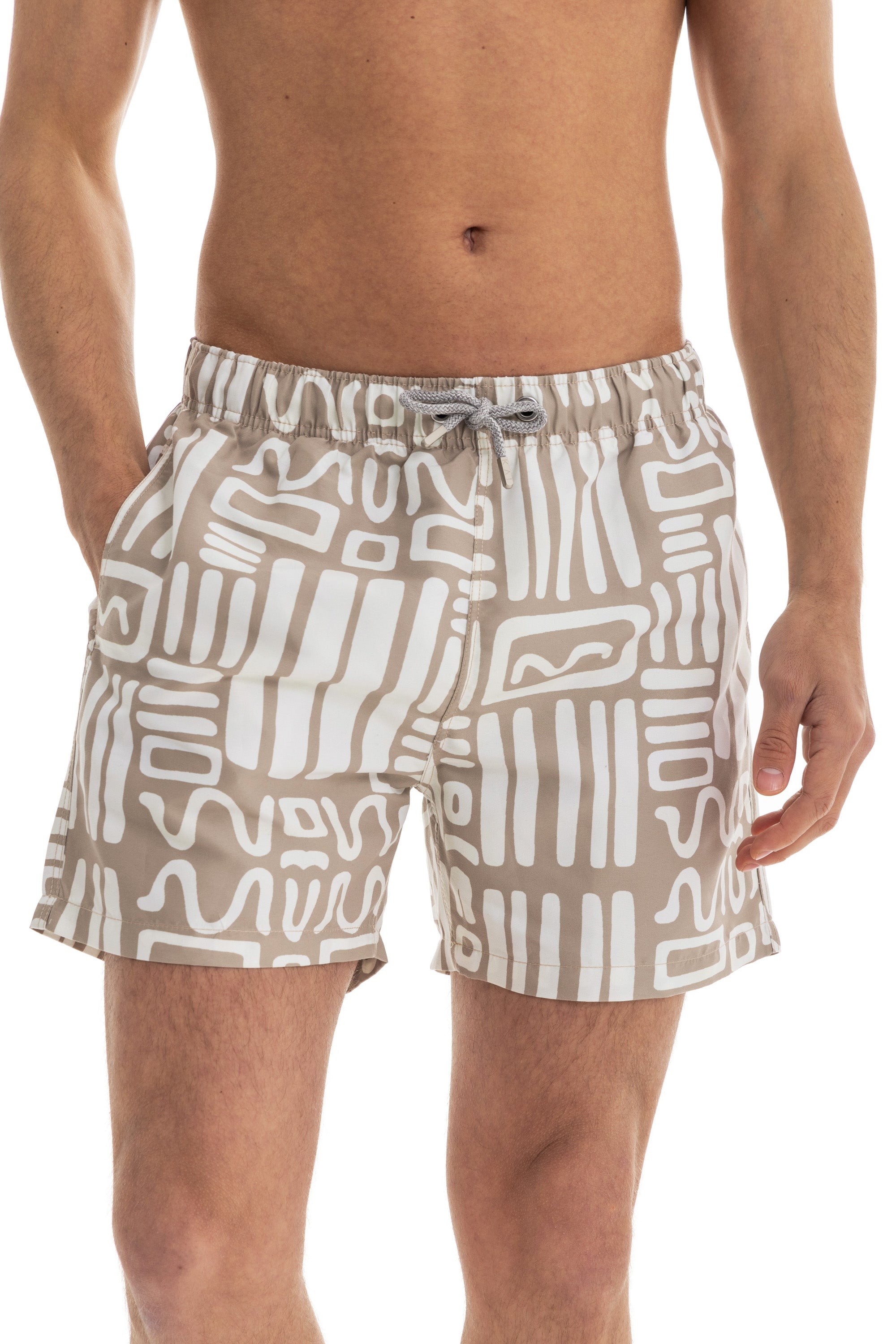 Beige Abstract Swim Shorts Beige Abstract Swim Shorts