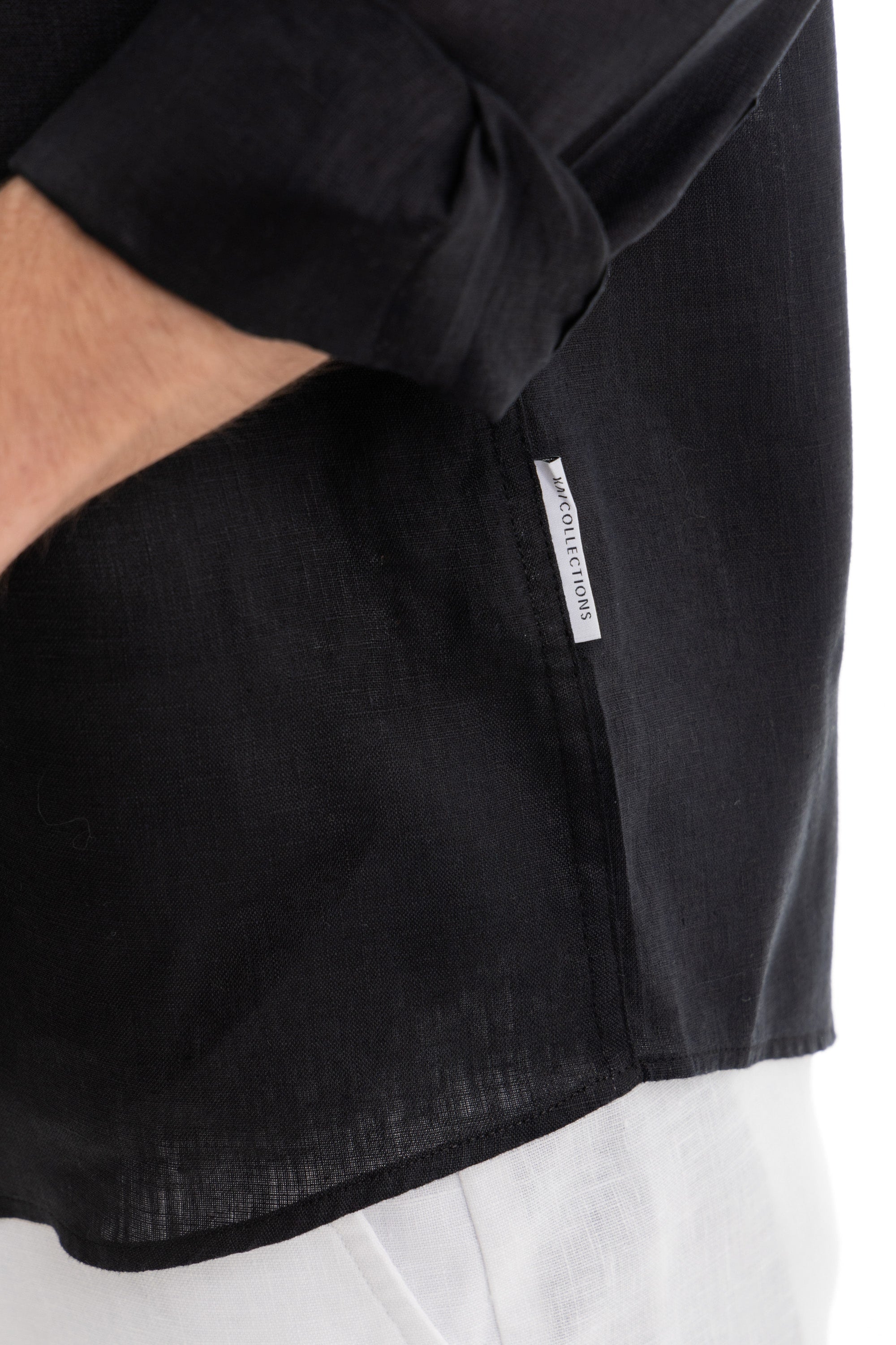 Black Semi Collar Linen Shirt