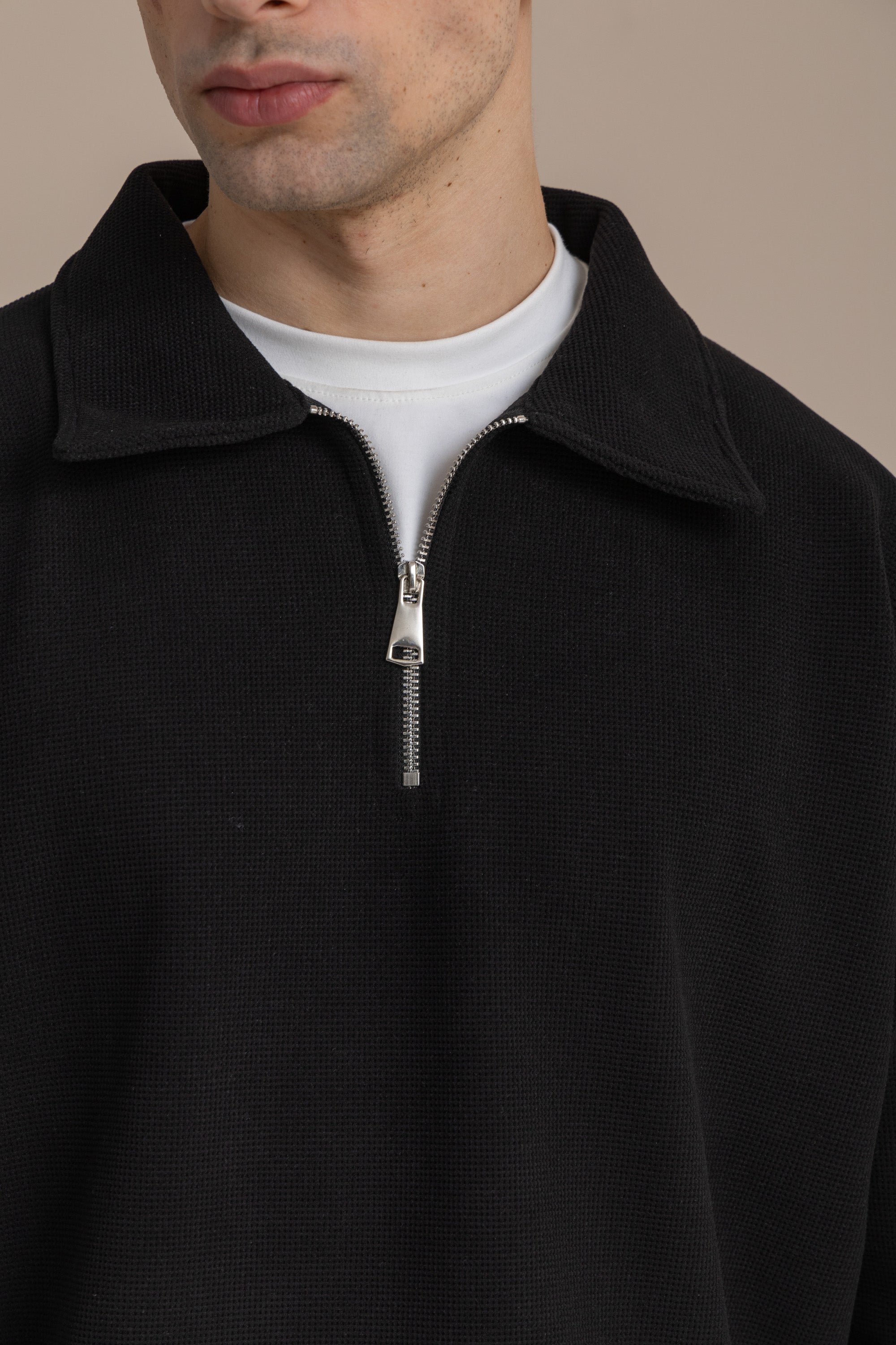 Black Textured Quarter Zipper Black Textured Quarter Zipper