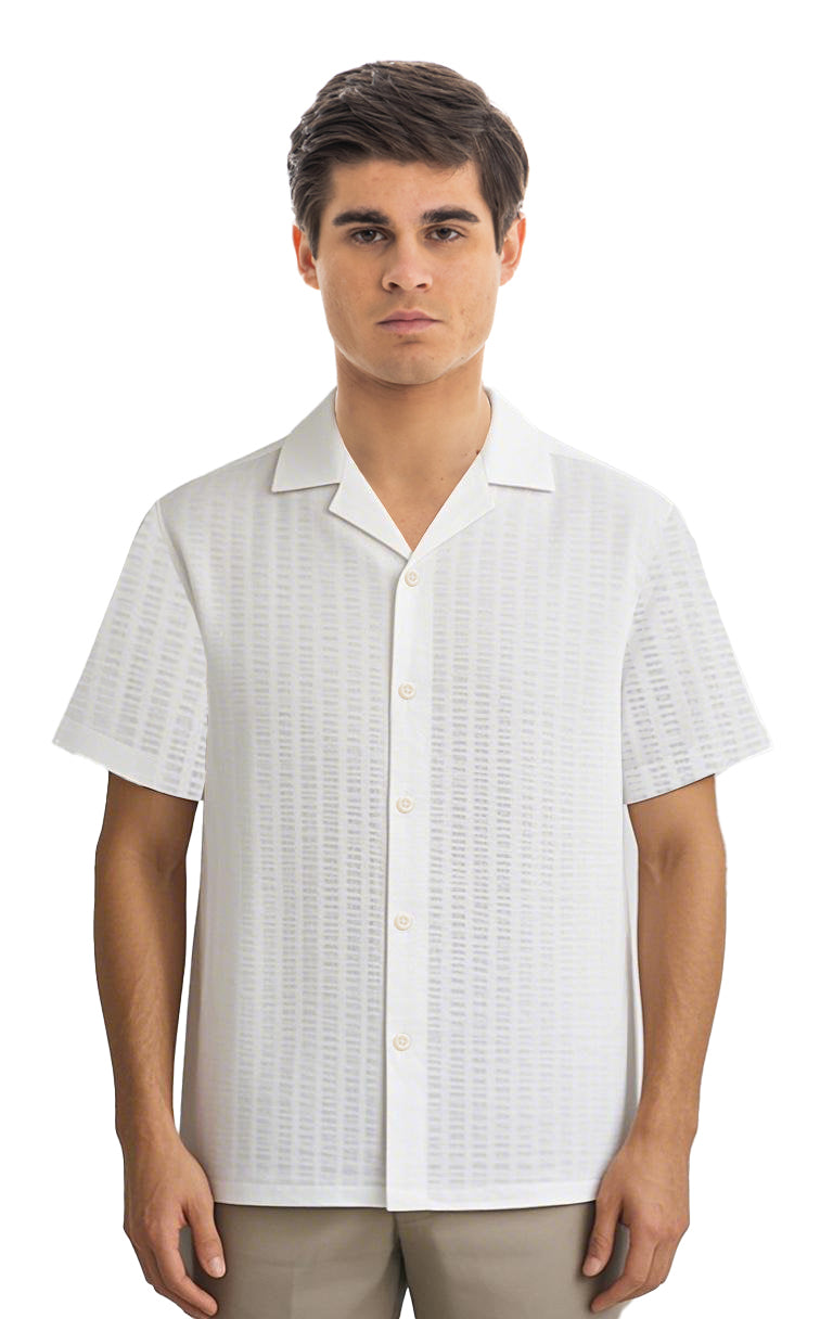 White Seersucker Cuban Shirt