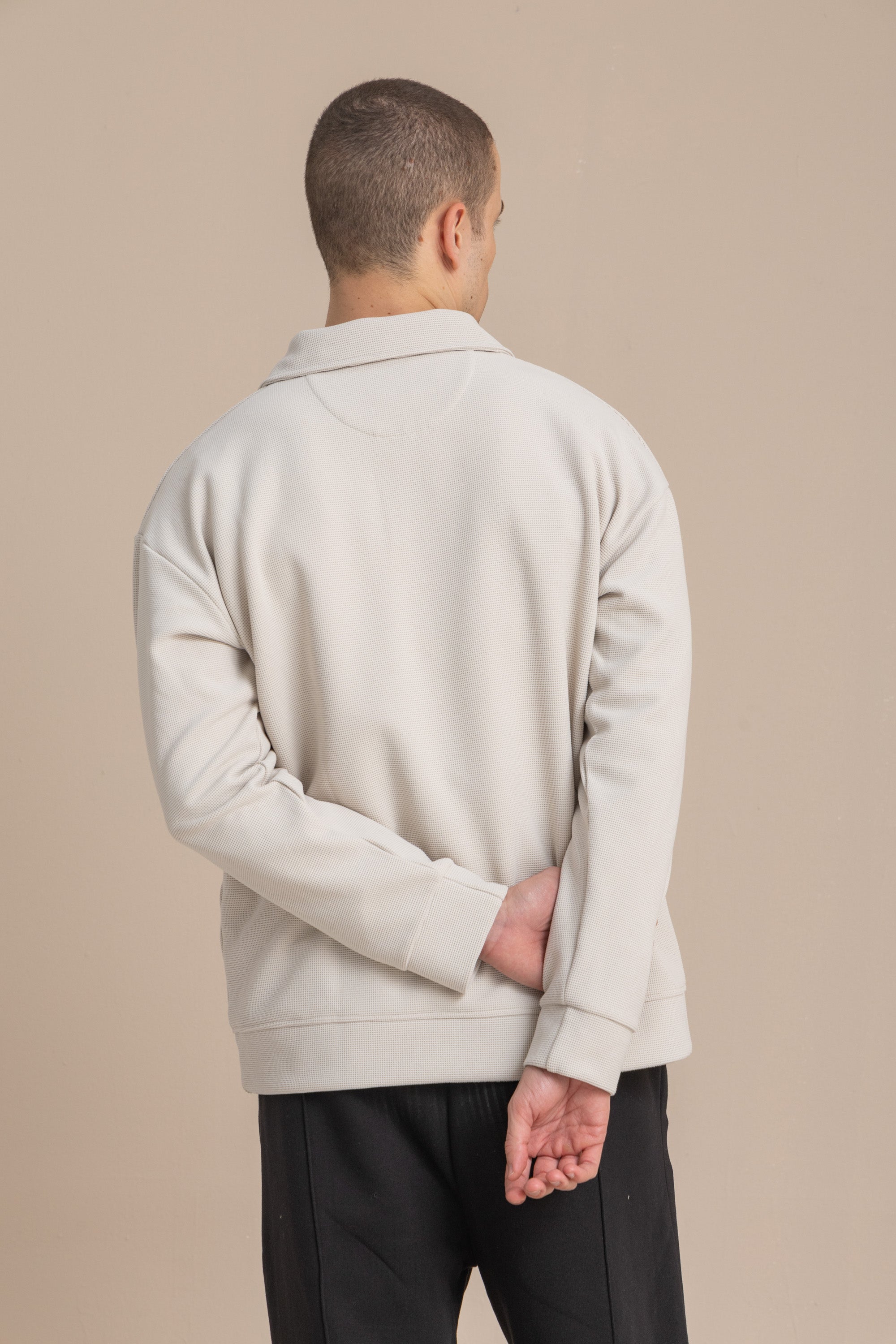 Off-White Textured Quarter Zipper Off-White Textured Quarter Zipper