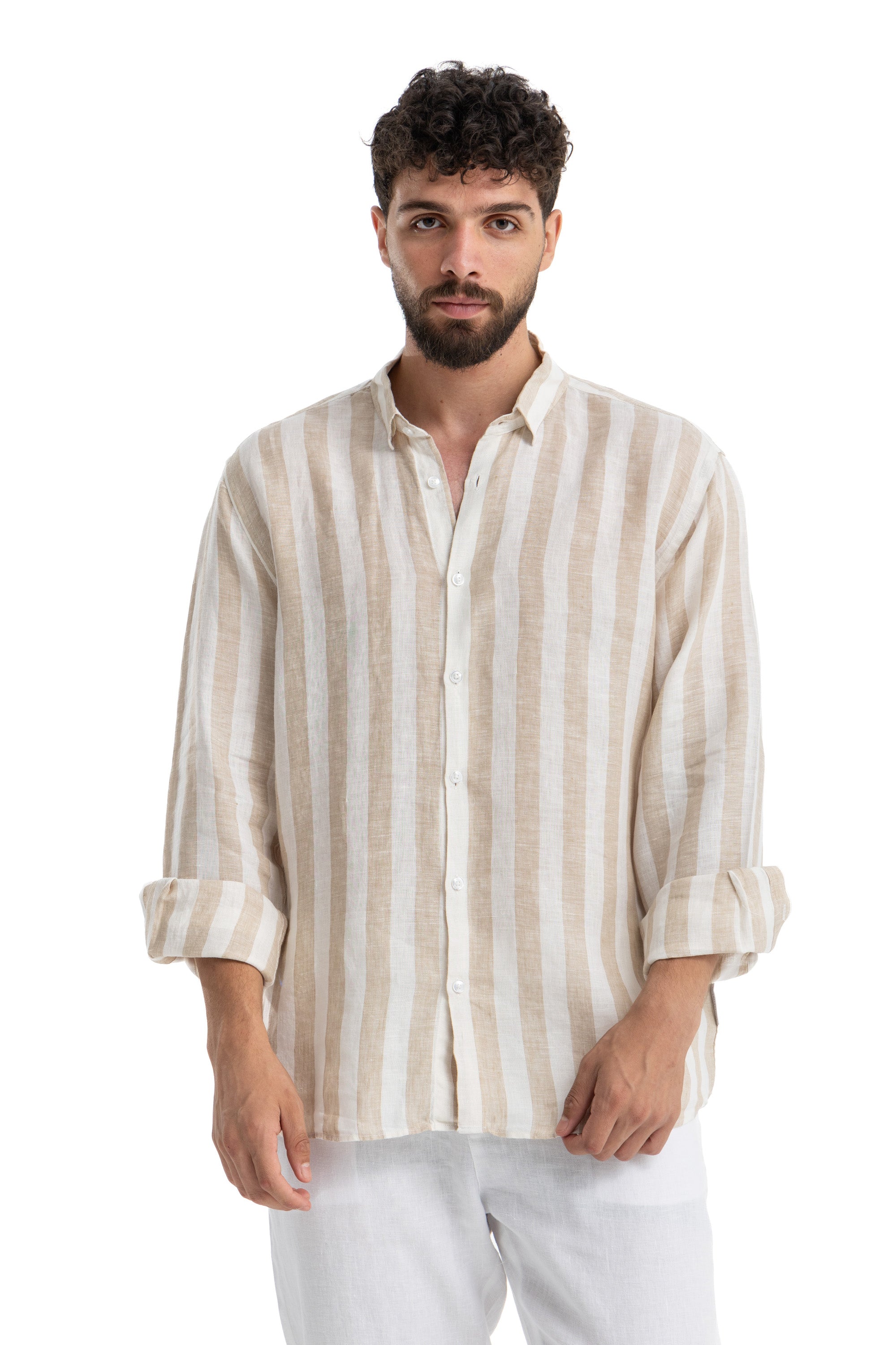 Beige Stripe Linen Shirt