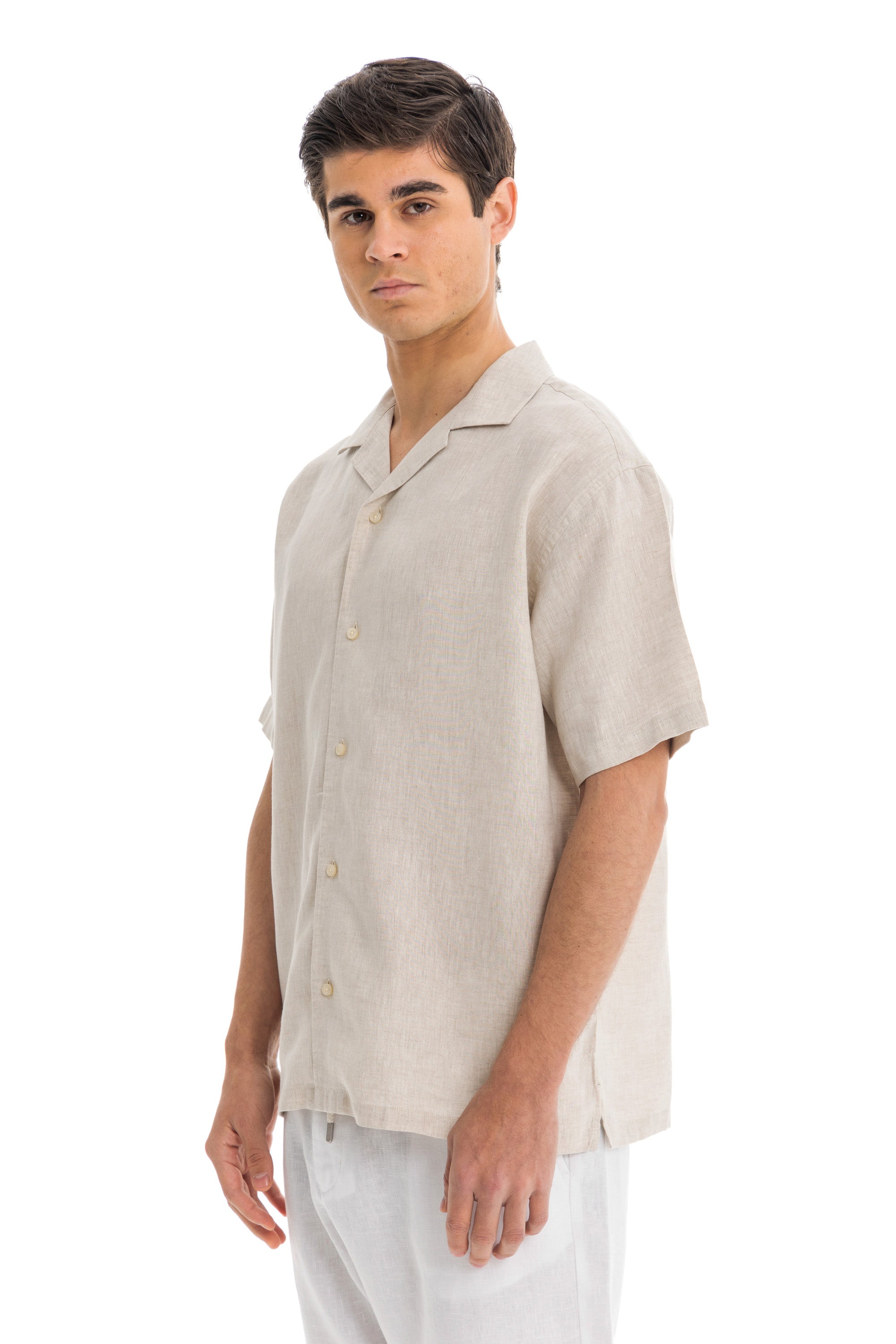 Beige Cuban Linen Shirt Short Sleeve Beige Cuban Linen Shirt Short Sleeve
