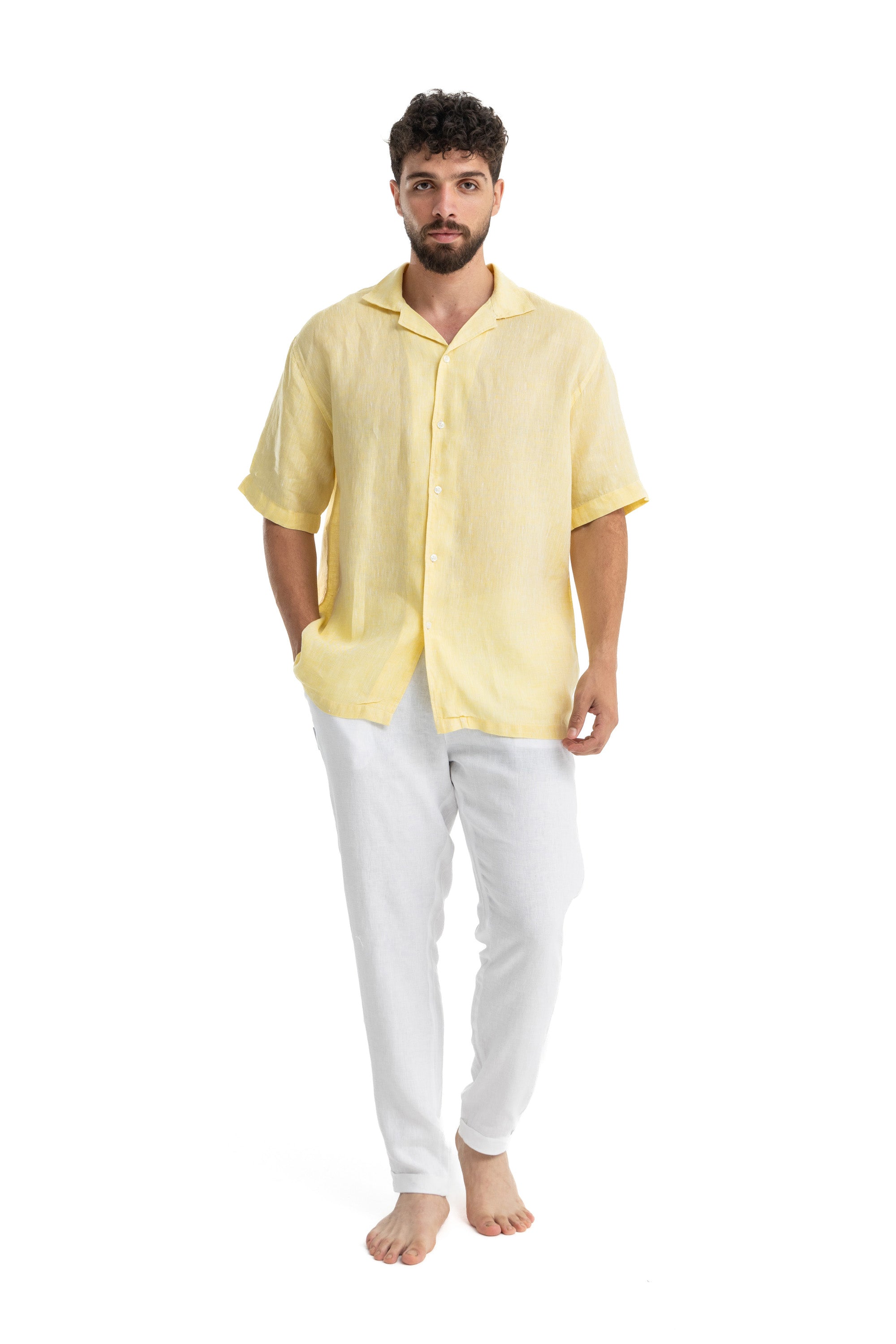 Yellow Cuban Linen Shirt Short Sleeve Yellow Cuban Linen Shirt Short Sleeve