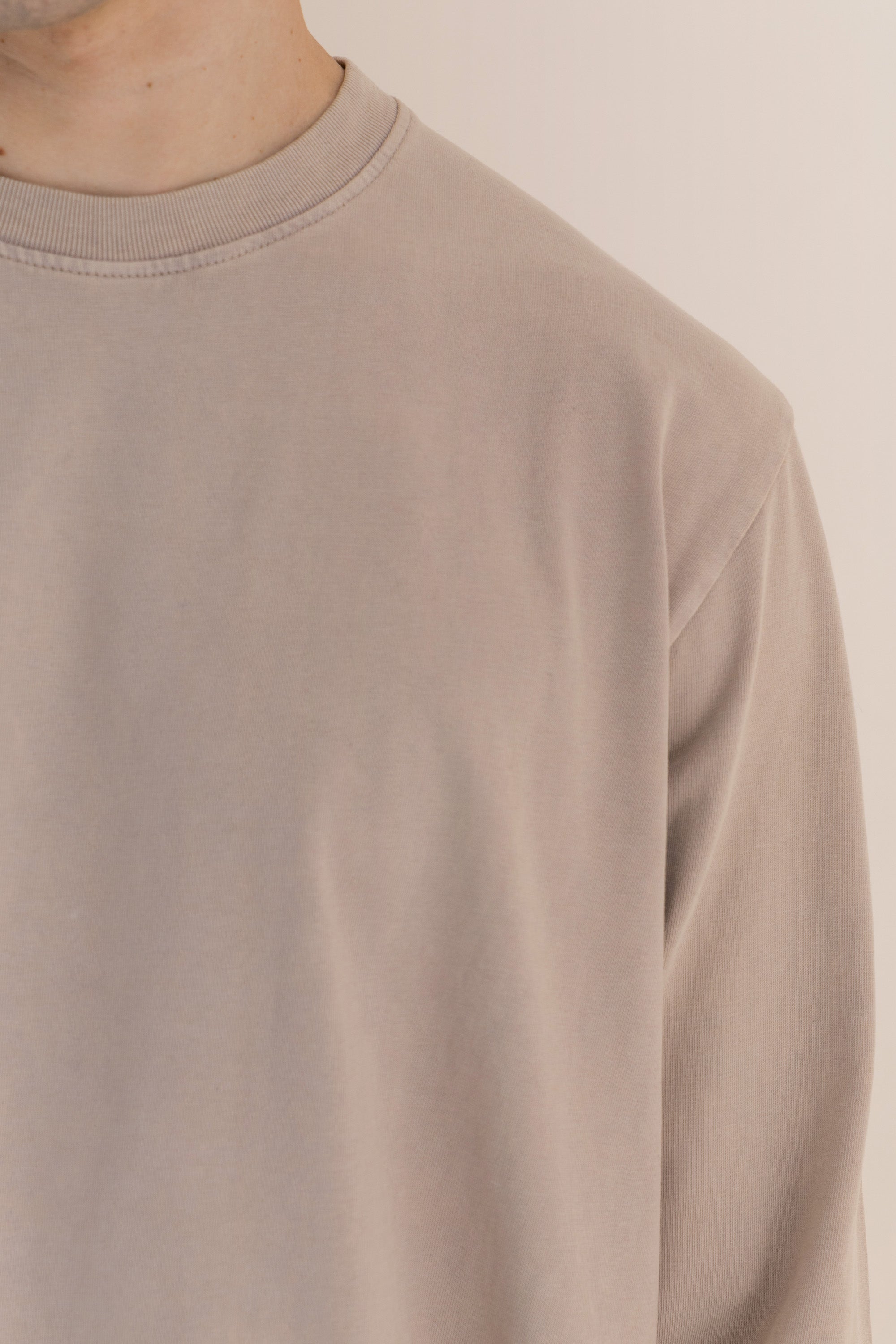 Beige Acid Wash Long Sleeve T-Shirt