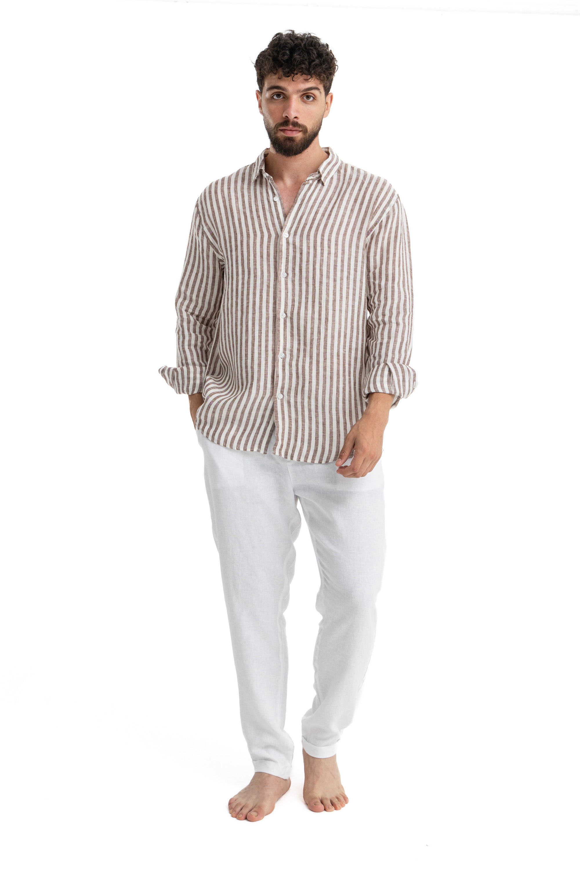 Brown Striped Linen Shirt Brown Striped Linen Shirt