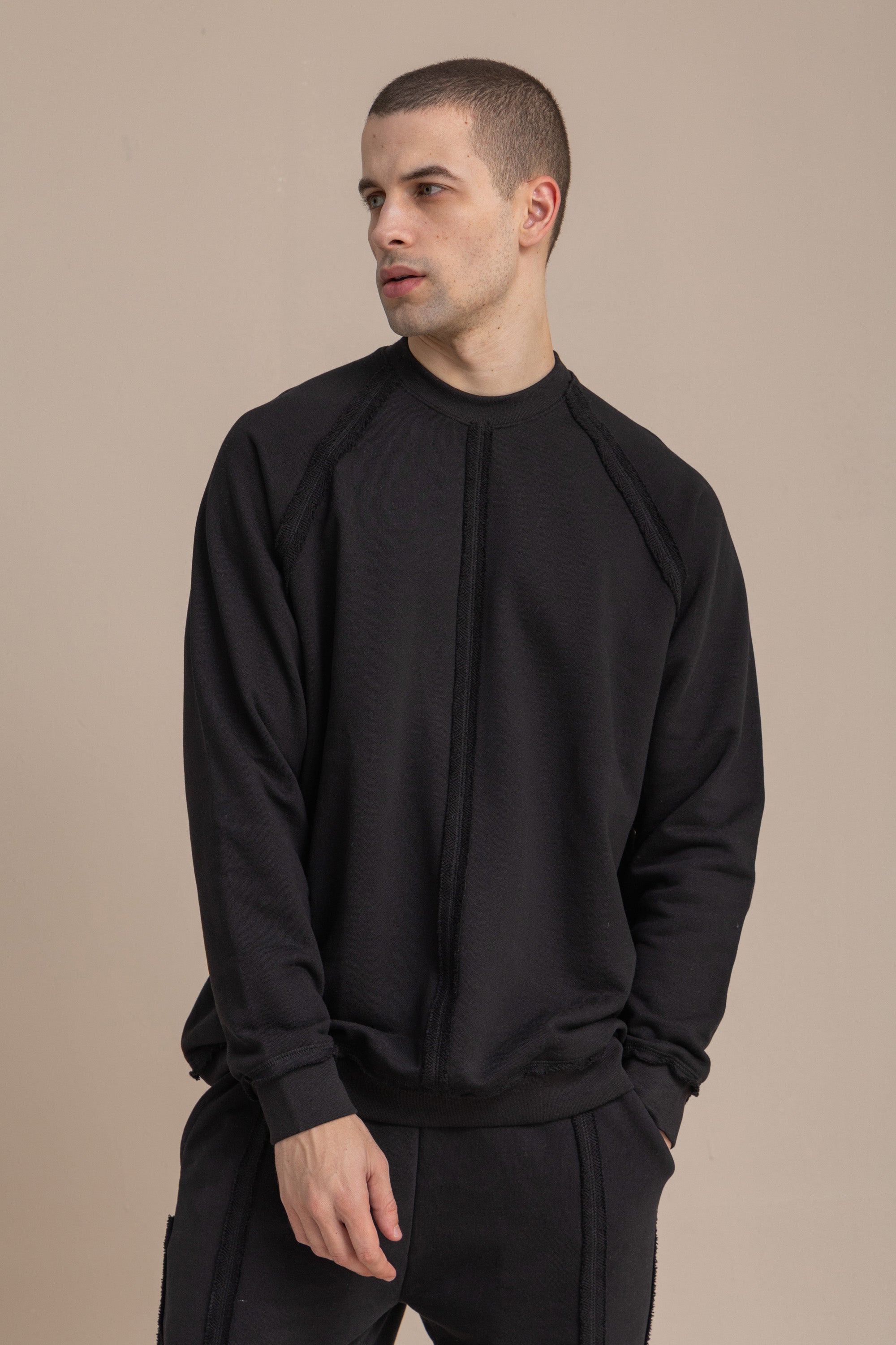 Unisex Black Distressed Sweatshirt