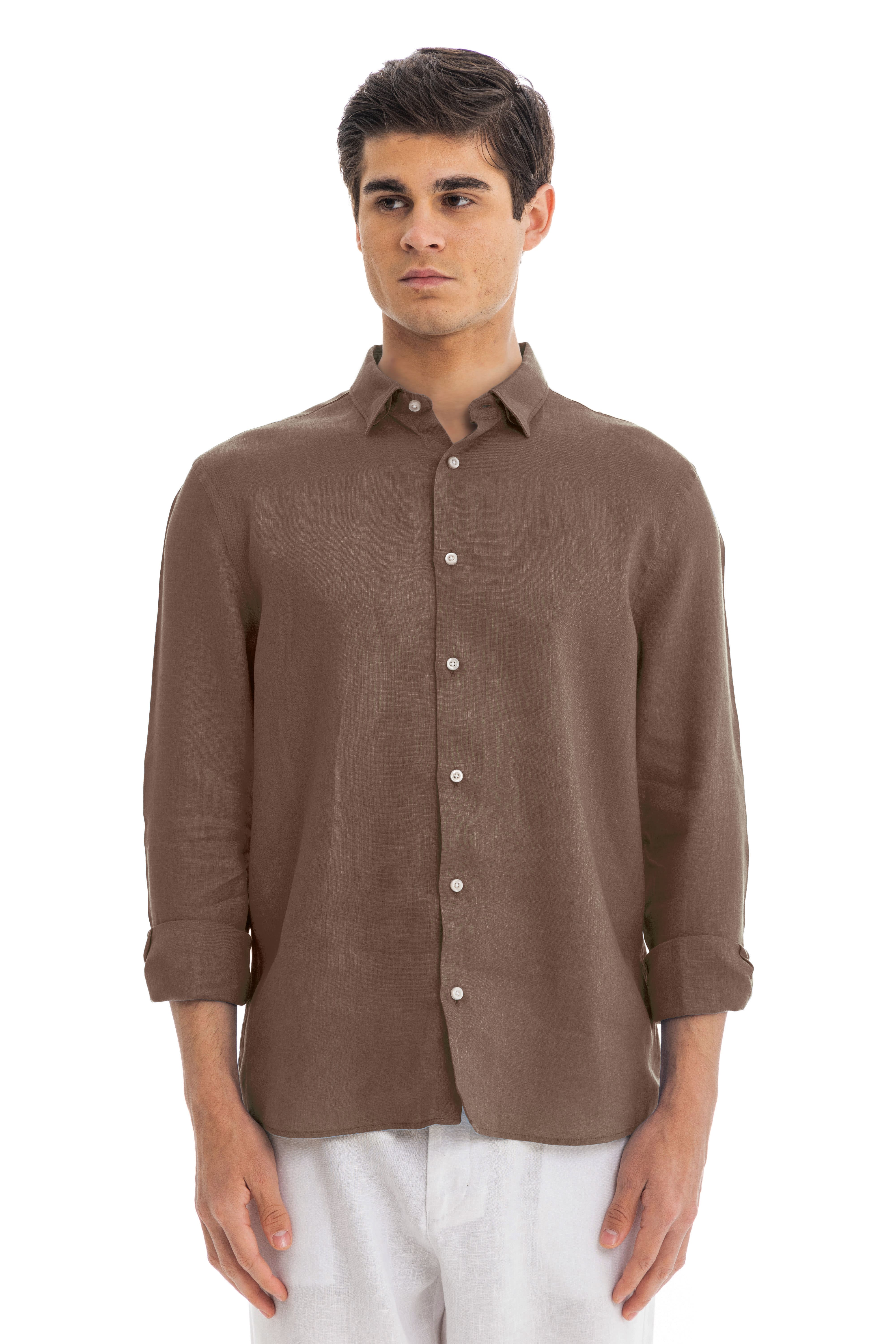 Men's Brown Linen Shirt