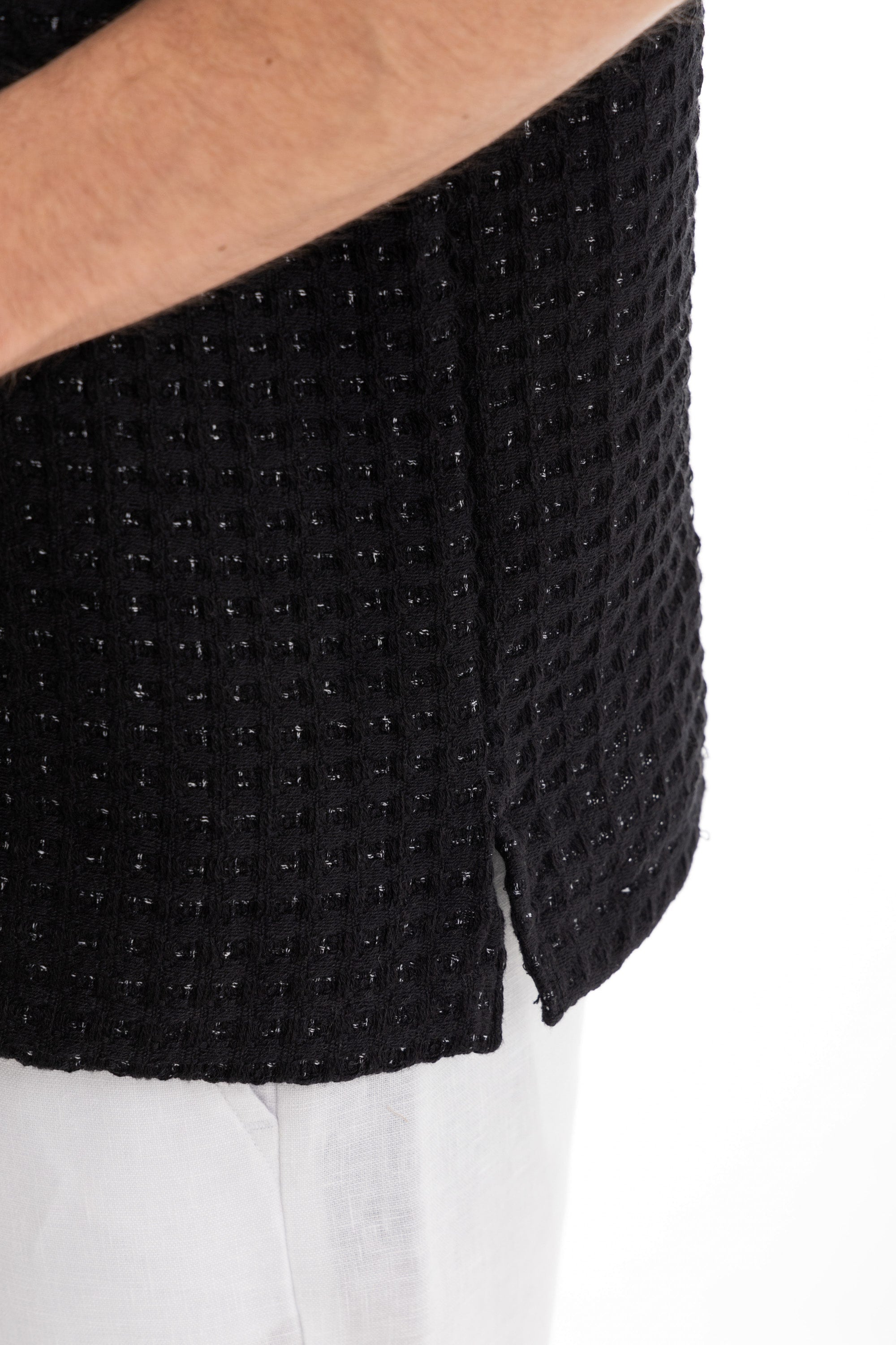 Black Honey-Comb Cuban Shirt Black Honey-Comb Cuban Shirt