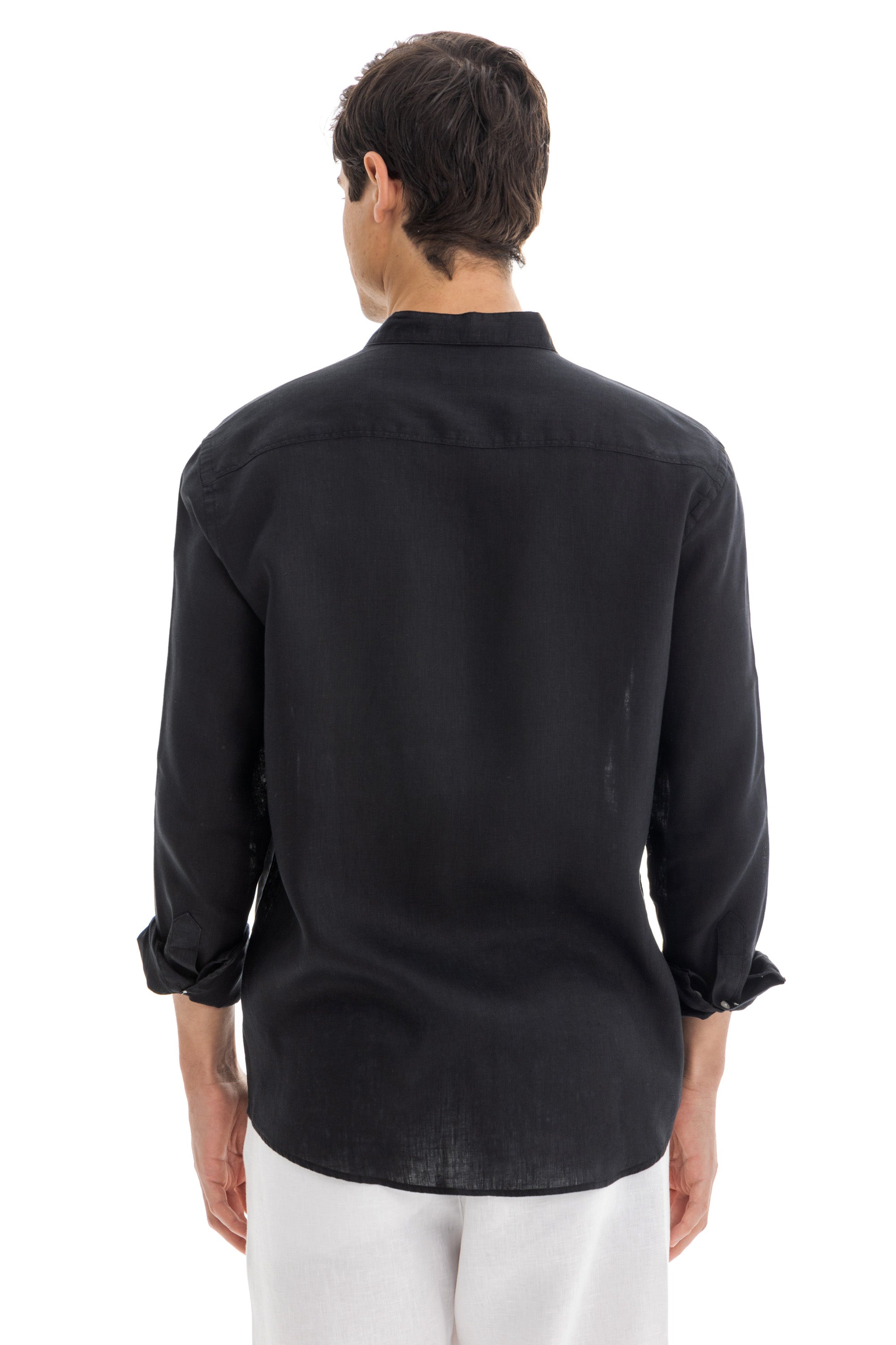 Black Semi Collar Linen Shirt